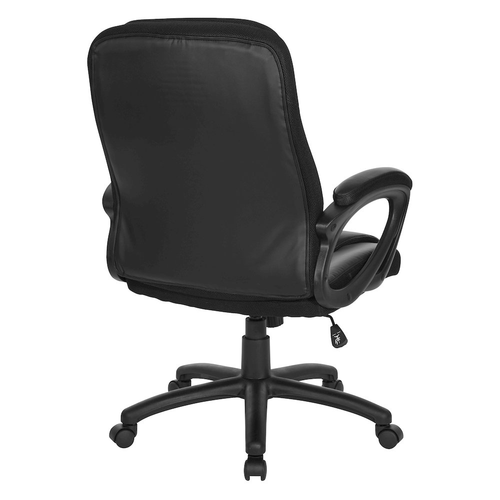 BlackFaux Leather Manager’s Chair with Padded Arms and Black Nylon Base