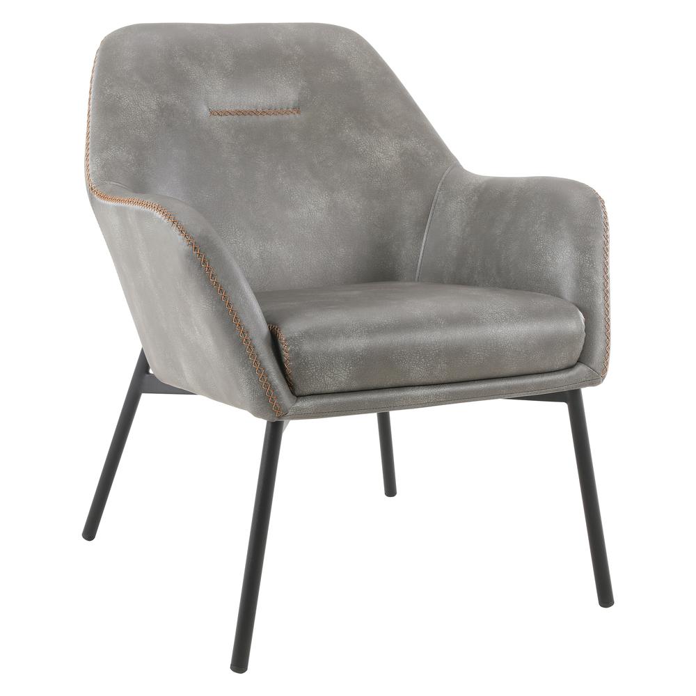 Brooks Accent Chair in Grey Faux Leather with Gold Stitch and Black Legs