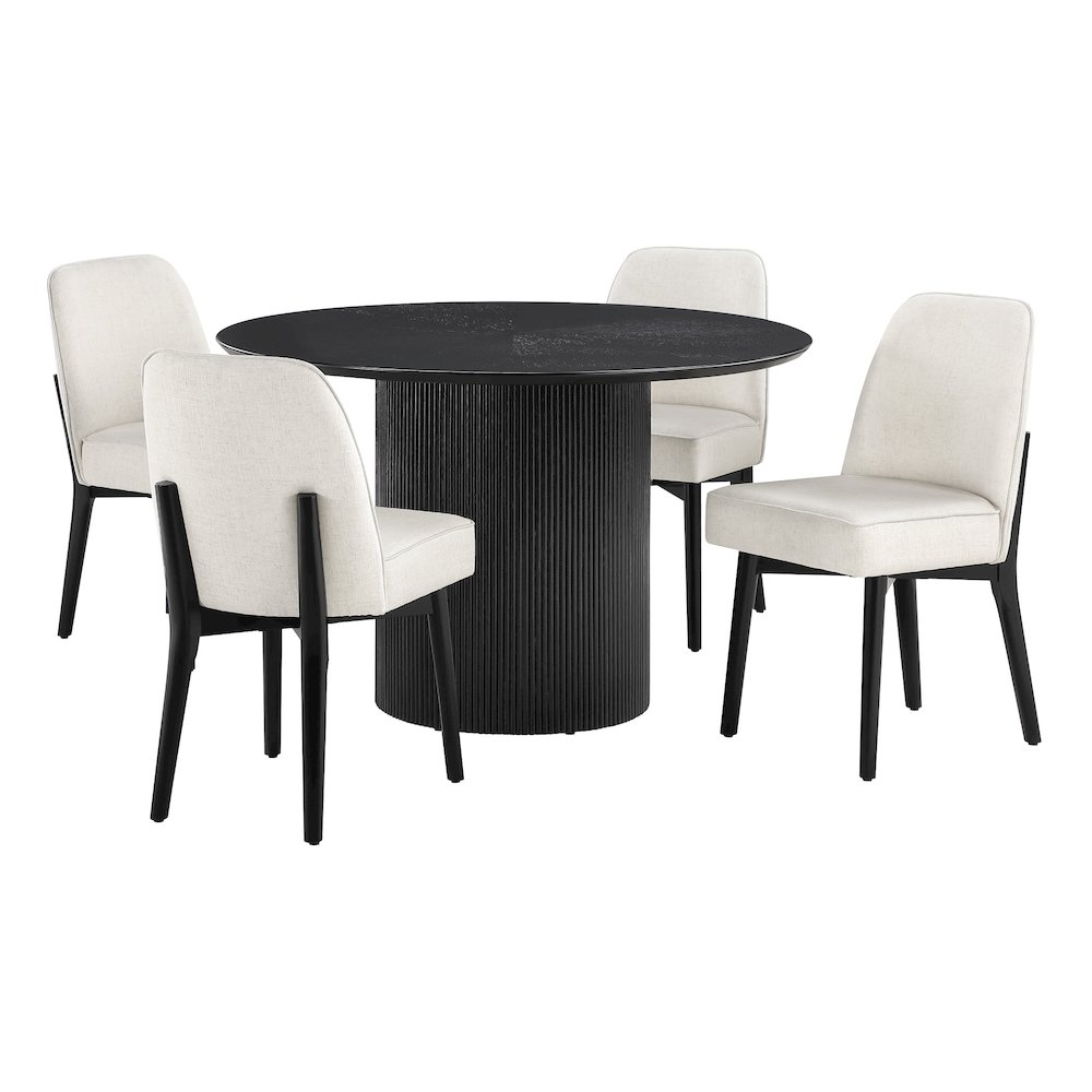 Jada 5-piece Round Pedestal Dining Table and 4 Chairs in Black Finish
