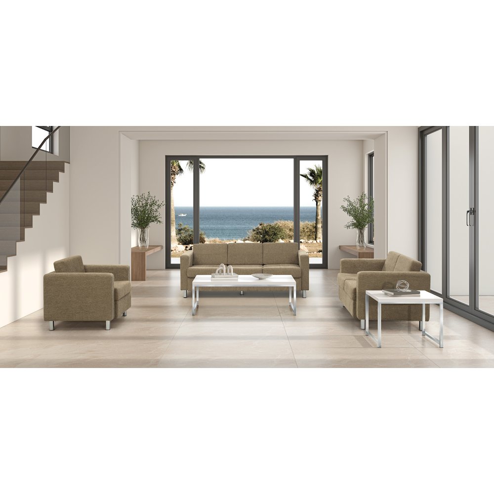 Pacific Armchair in Taupe Fabric with Chrome Legs