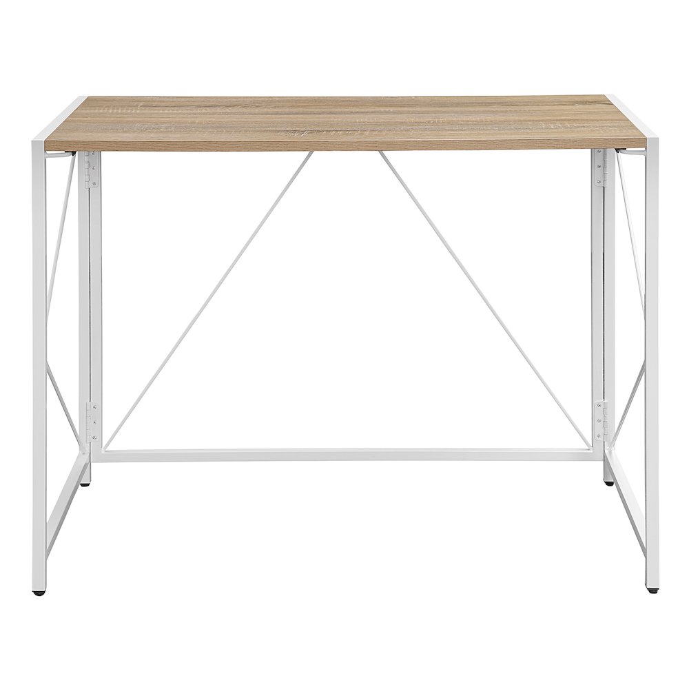 Ravel Tool-less Folding Desk with River Oak Top and White Frame