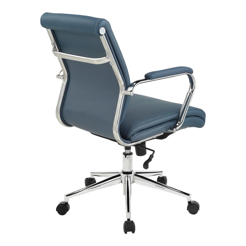 Mid Back Manager’s Chair with Dillon Blue Antimicrobial Fabric and Chrome Base