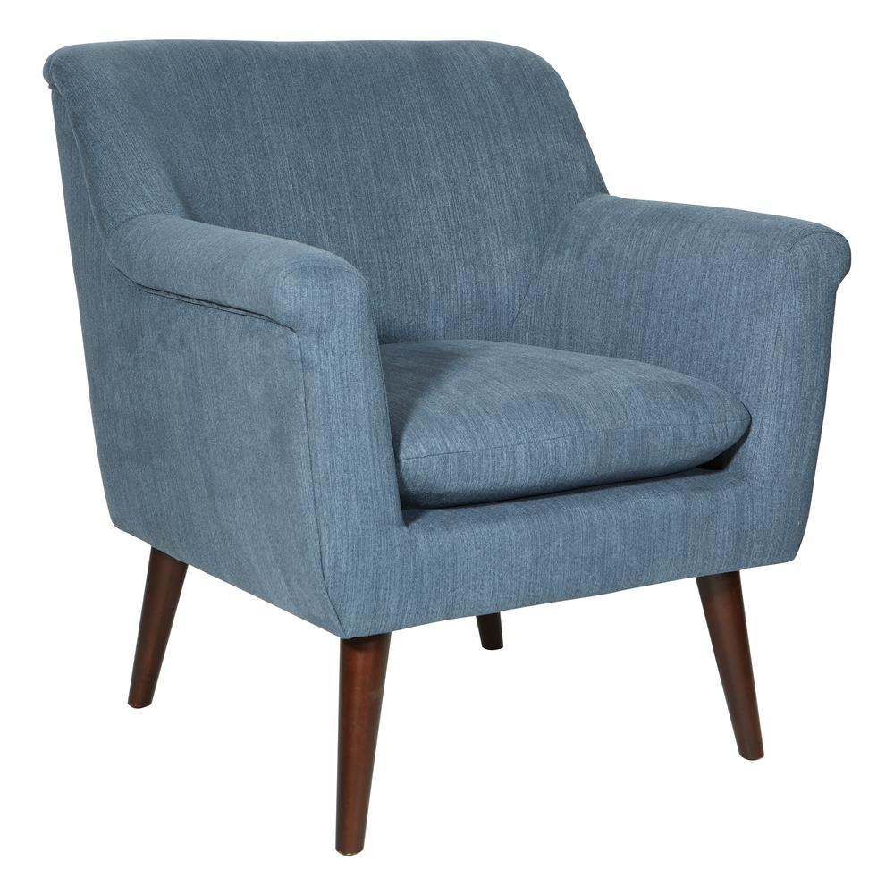 Dane Accent Chair in Blue Steel Fabric with a Dark Coffee Finish Legs