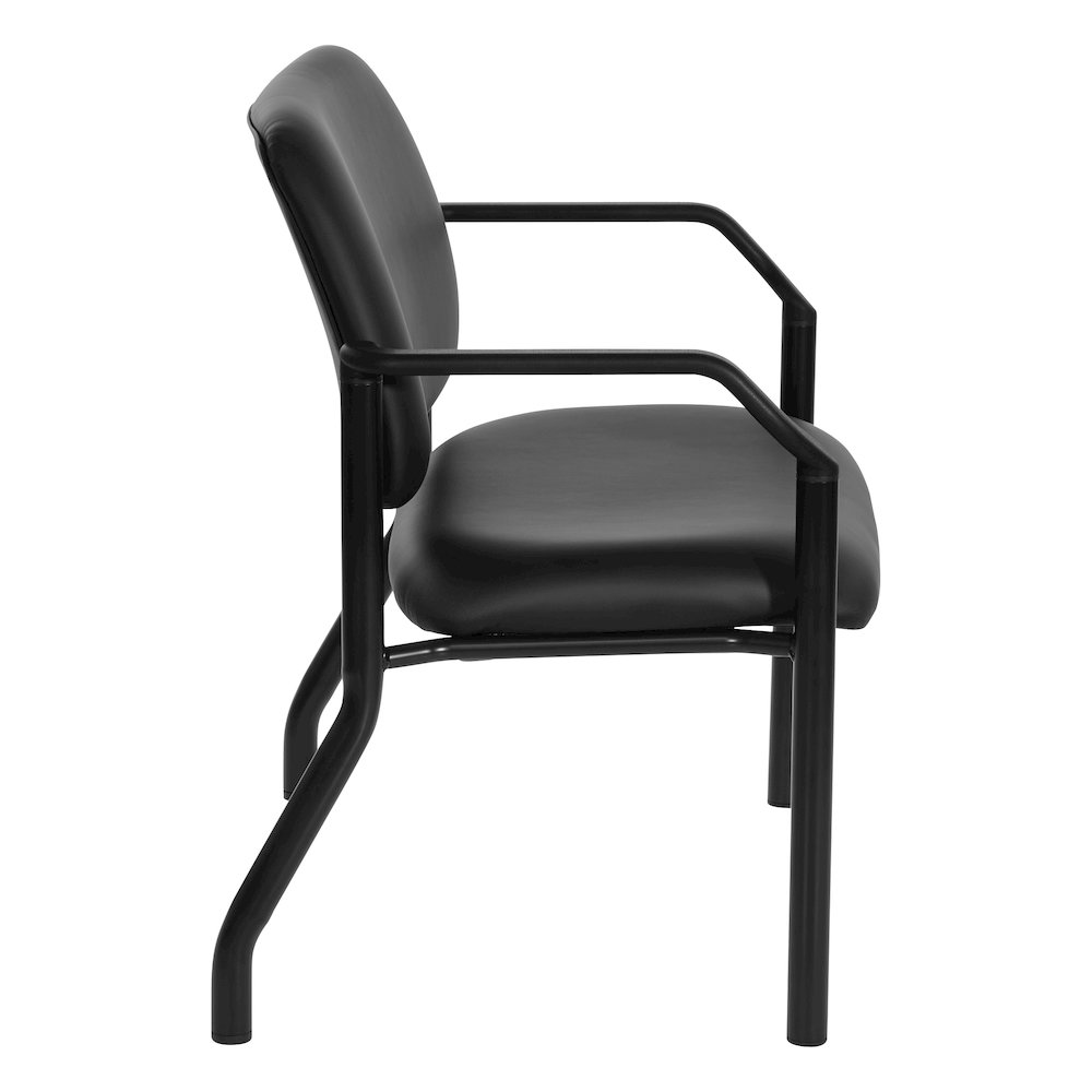 Big & Tall Guest Chair in Black Faux Leather with PU Arms and Black Metal Frame