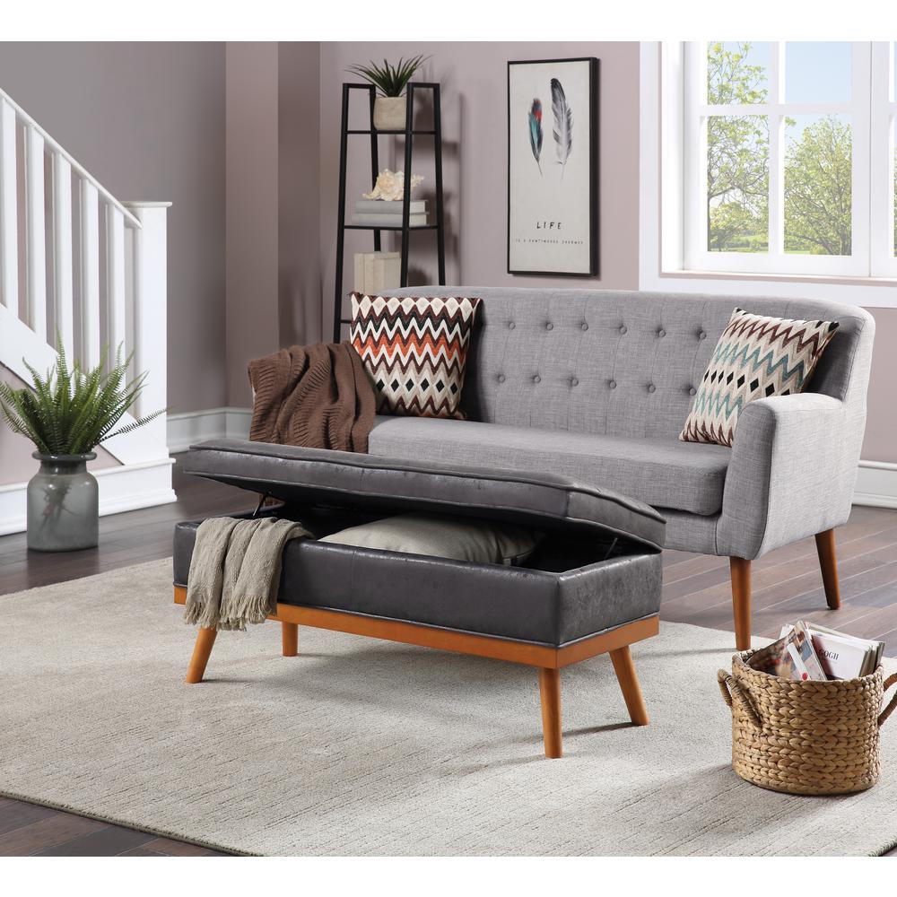 Katheryn Storage Bench in Charcoal Faux Leather