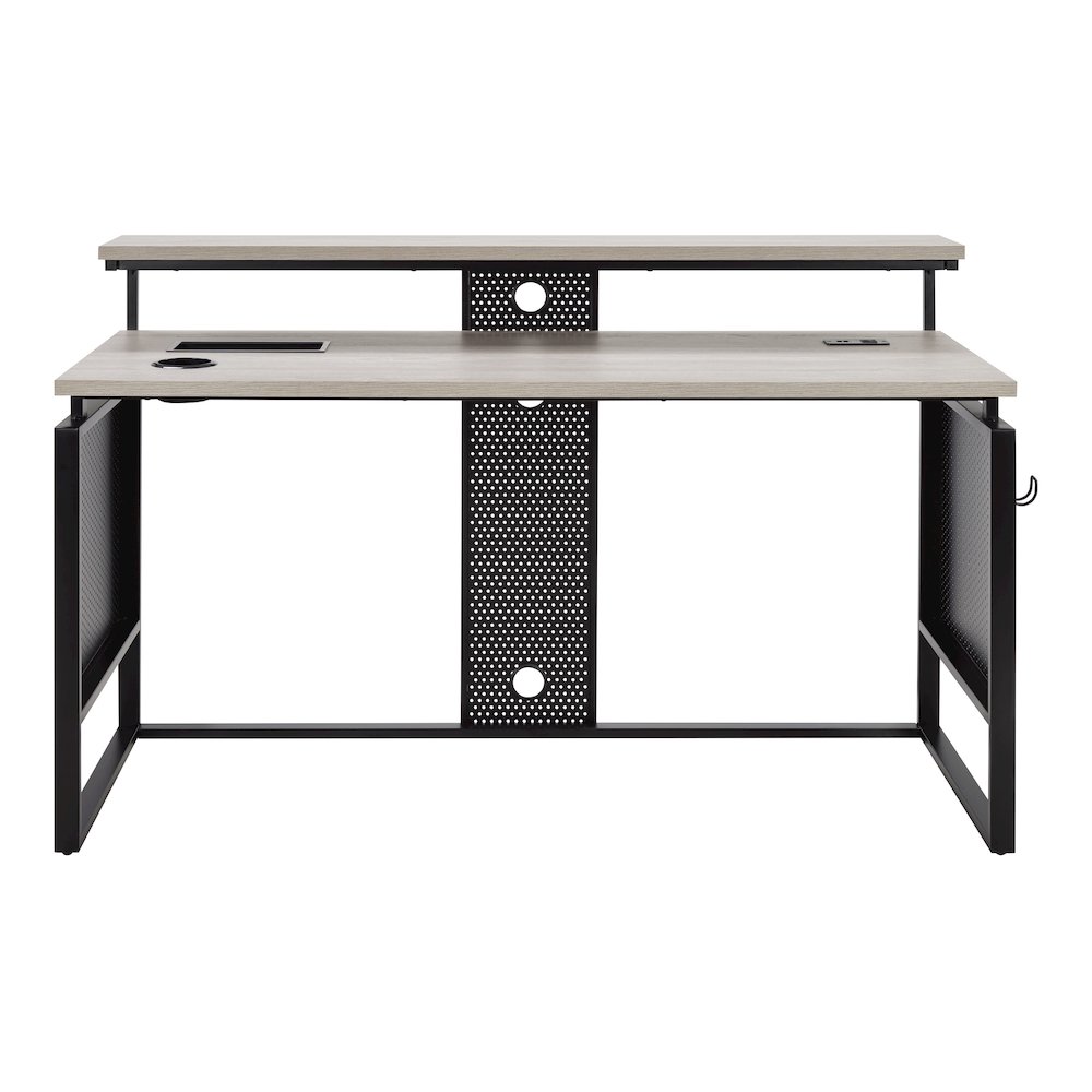 Ace 60″ Desk with Hutch in Grey Taupe Top and Matte Black Frame