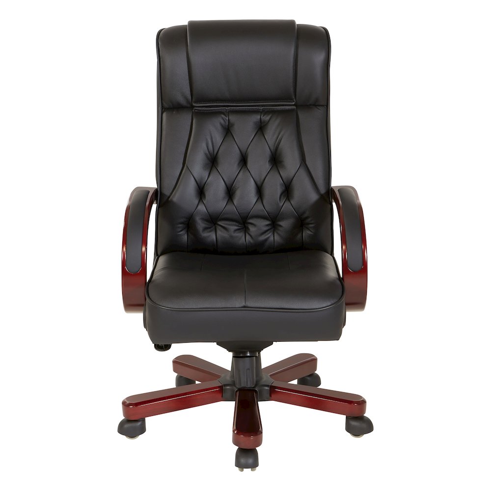 Leather Executive Chair with Royal Cherry Base and Dual Wheel Carpet Casters