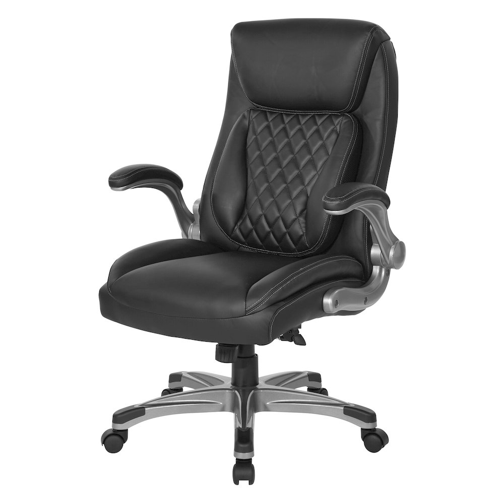 Executive Chair in Black Bonded Leather with Flip Arms