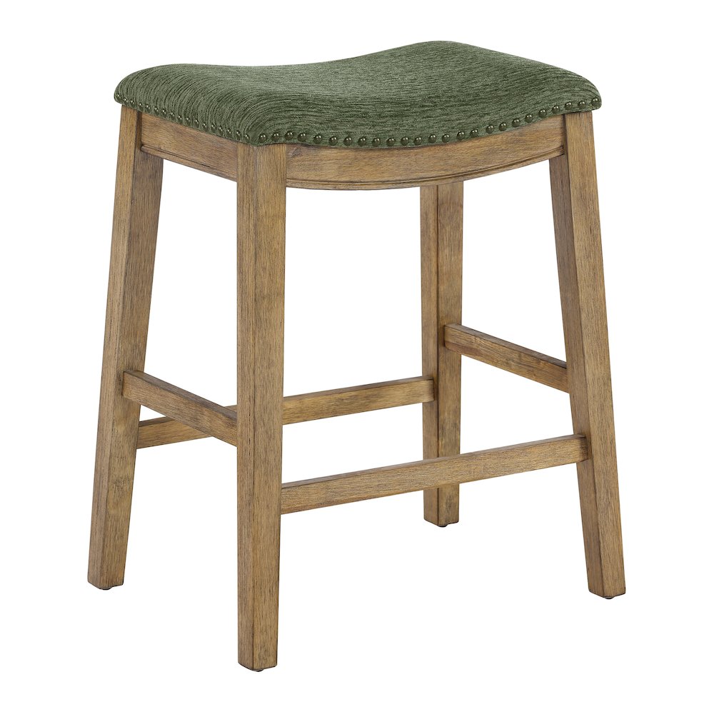 Saddle Stool 24″ in Pine Fabric With Medium Oak Wood Finish 2-Pack