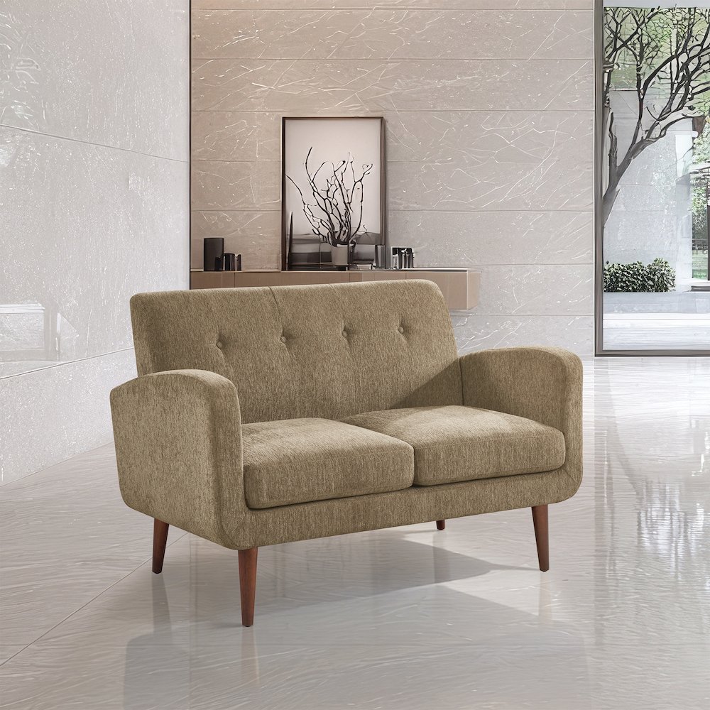 Lake Meadows Loveseat in Taupe Fabric with Espresso Legs