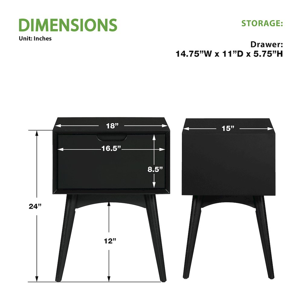 Copenhagen Accent Table with Drawer in Black Finish