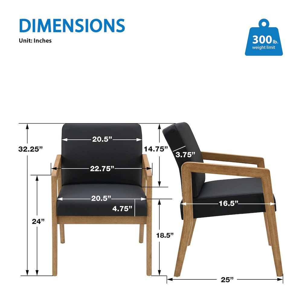 Back Faux Leather with Medium Oak Finish Visitor’s Chair with Memory Foam Seat