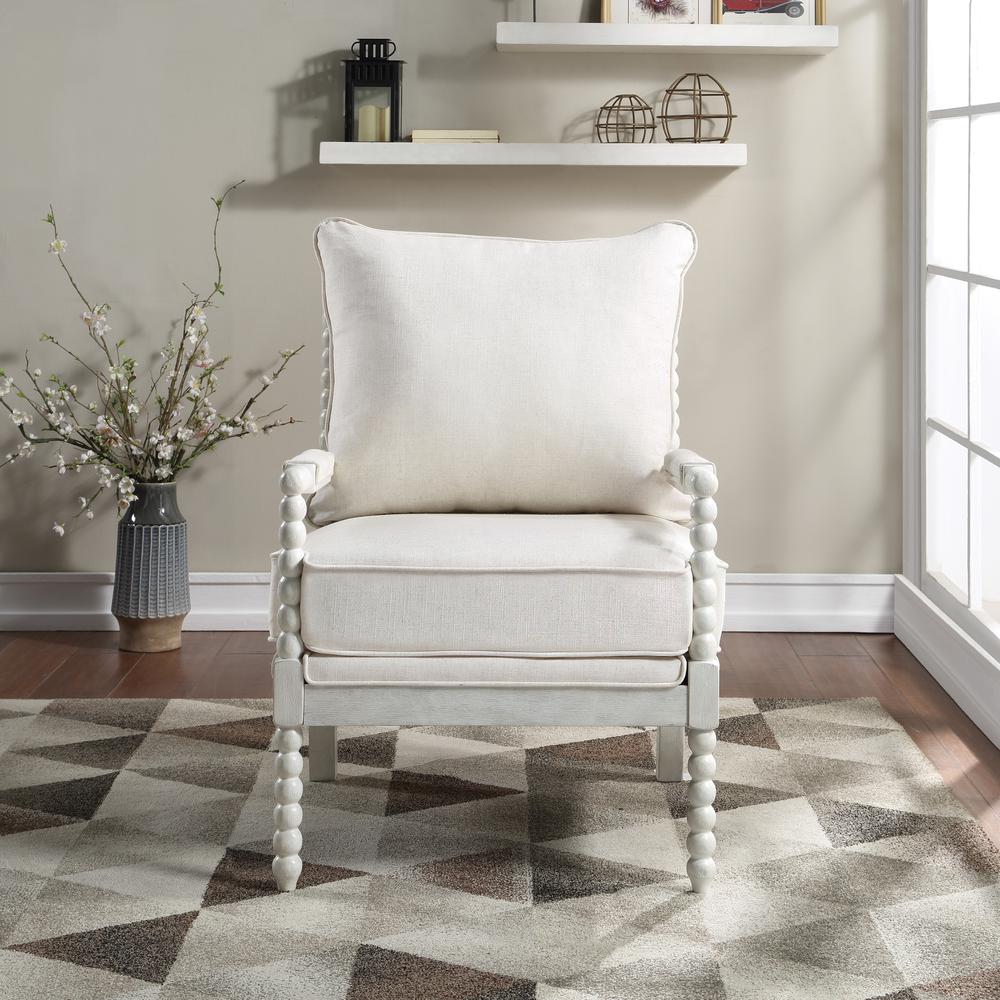 Kaylee Spindle Chair in Linen Fabric with White Frame