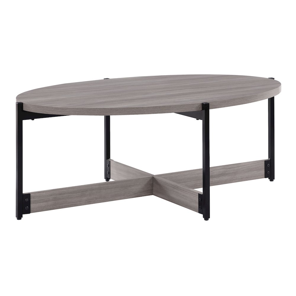 3 Piece Occasional Table Set in Grey Woodgrain Finish with Black Metal Legs