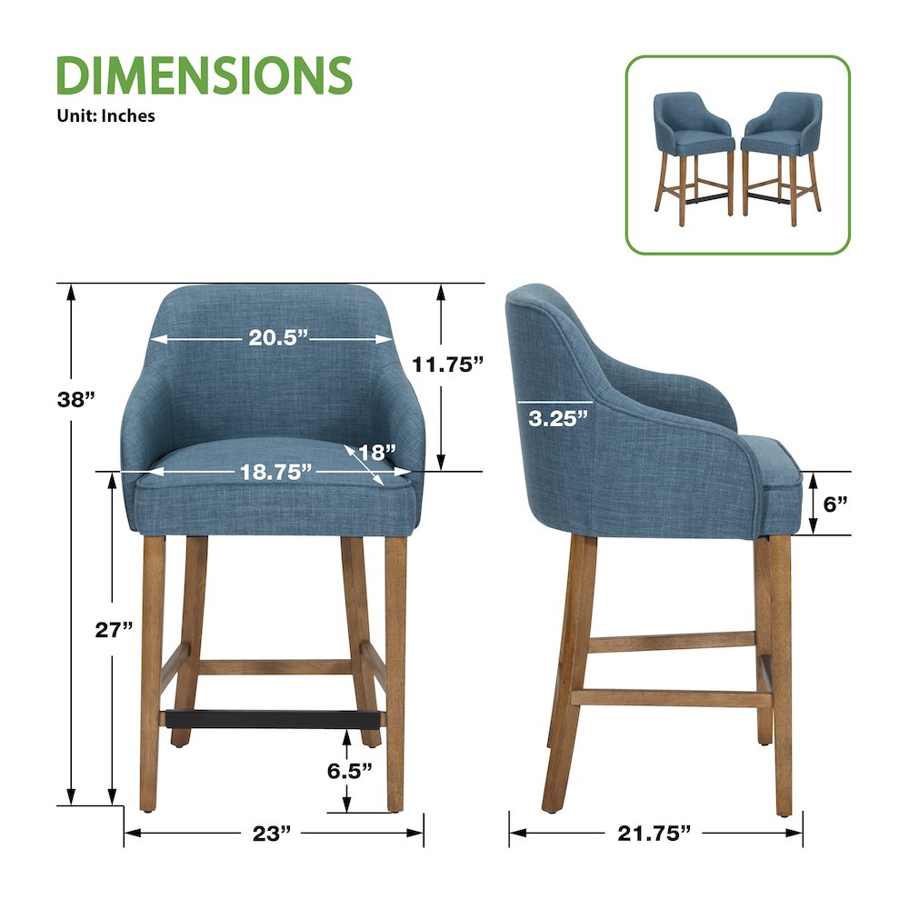 Paloma 26″ Counter Stool in Navy Fabric with Medium Oak Legs 2-Pack