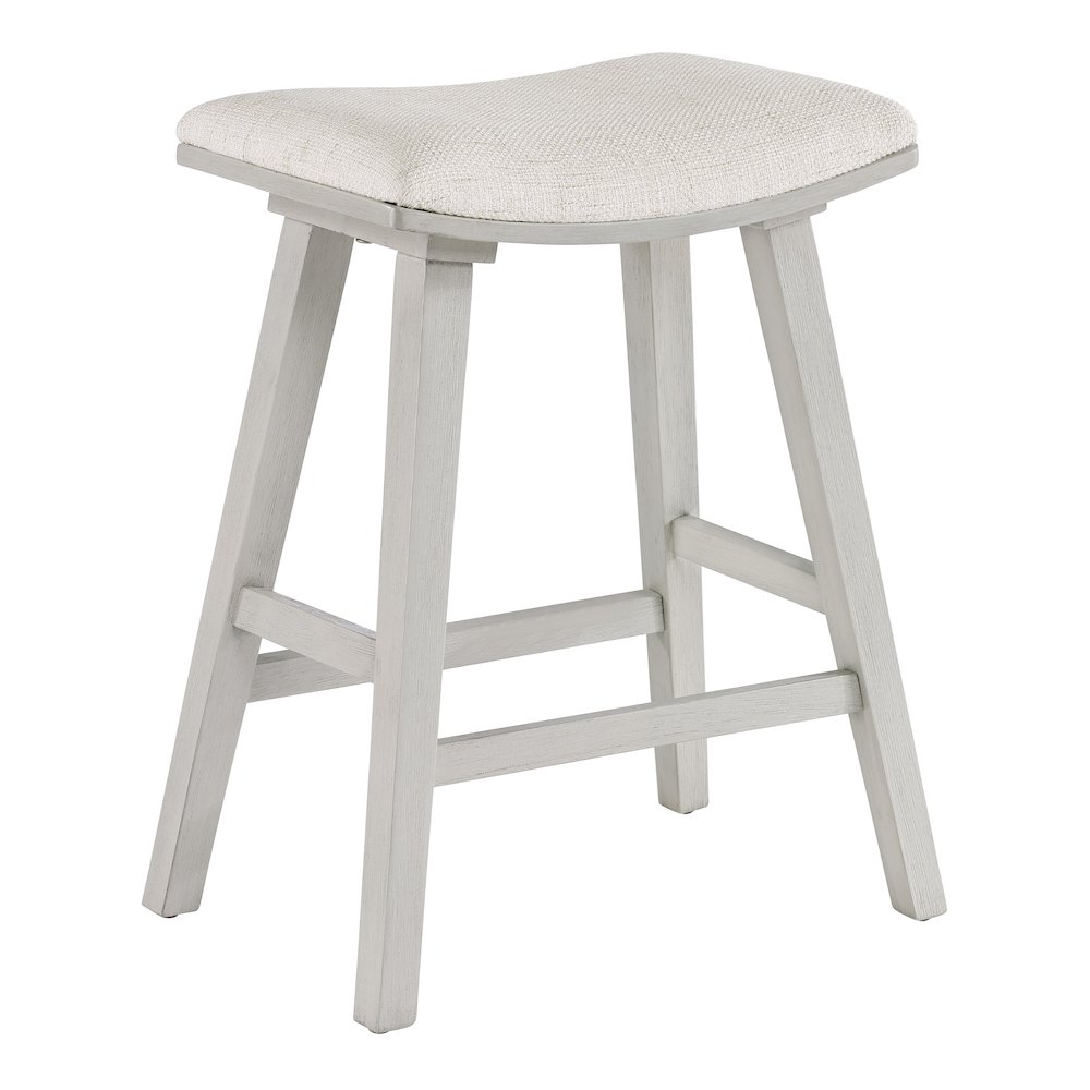 Coley 24″ Saddle Stool 2-Pack With Linen Fabric Seat And White Wash Frame