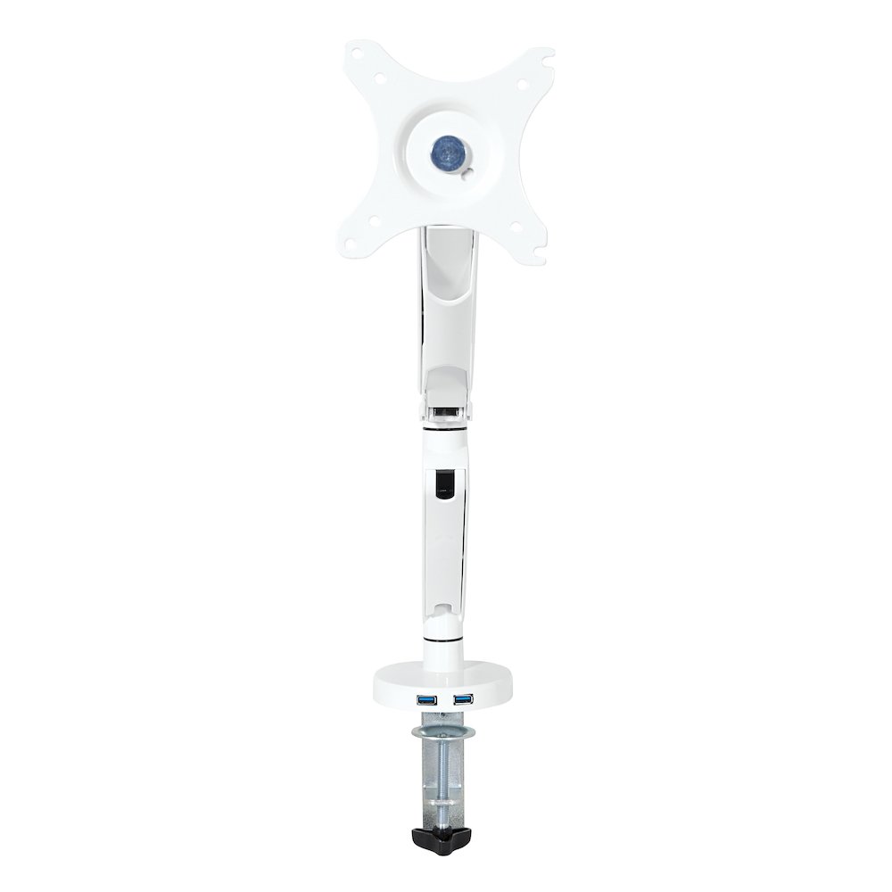 Single Monitor Arm with Dual USB 3.0 Port in White Finish