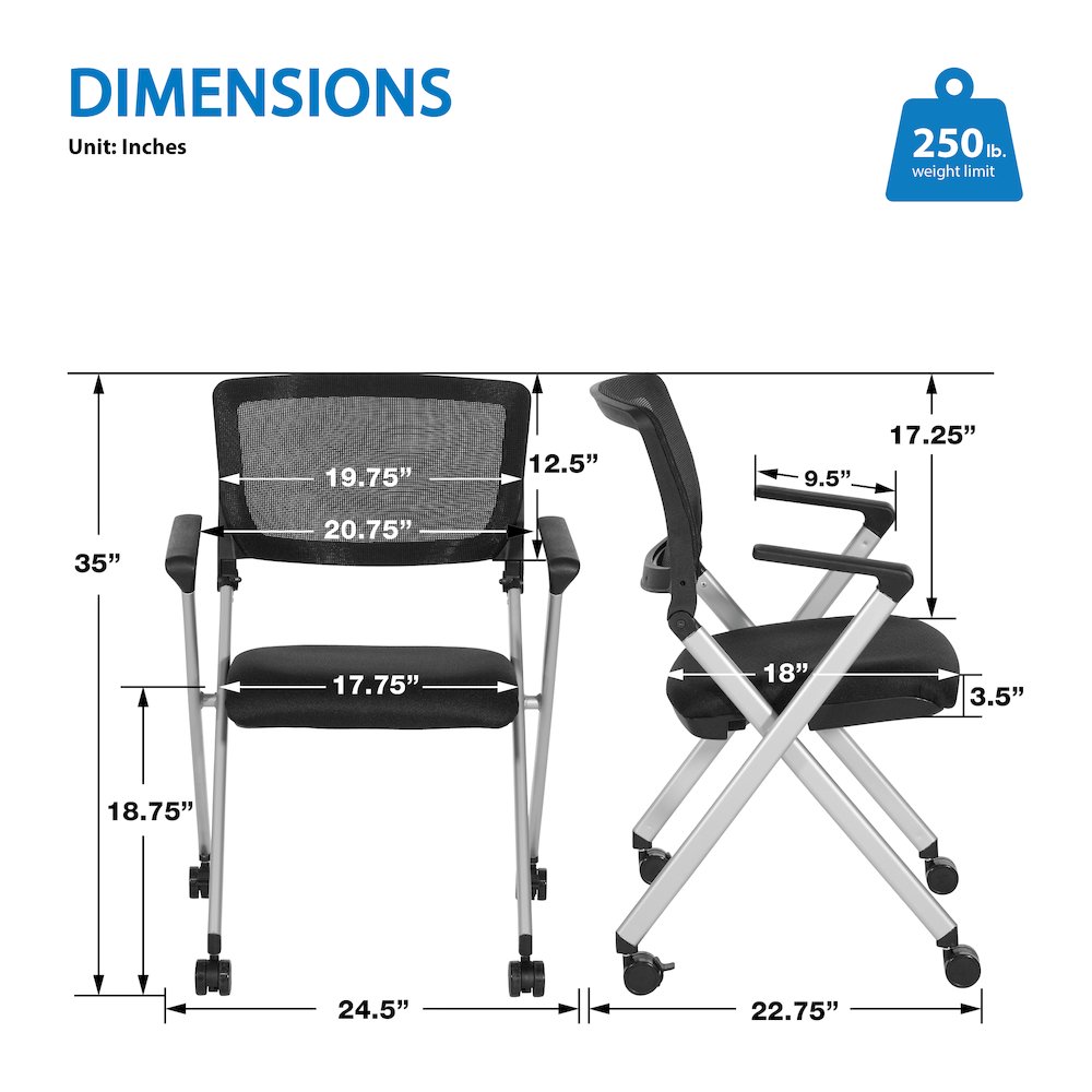 Flex Back Nesting Chair in Silver Finish and Black Mesh Fabric 2-Pack