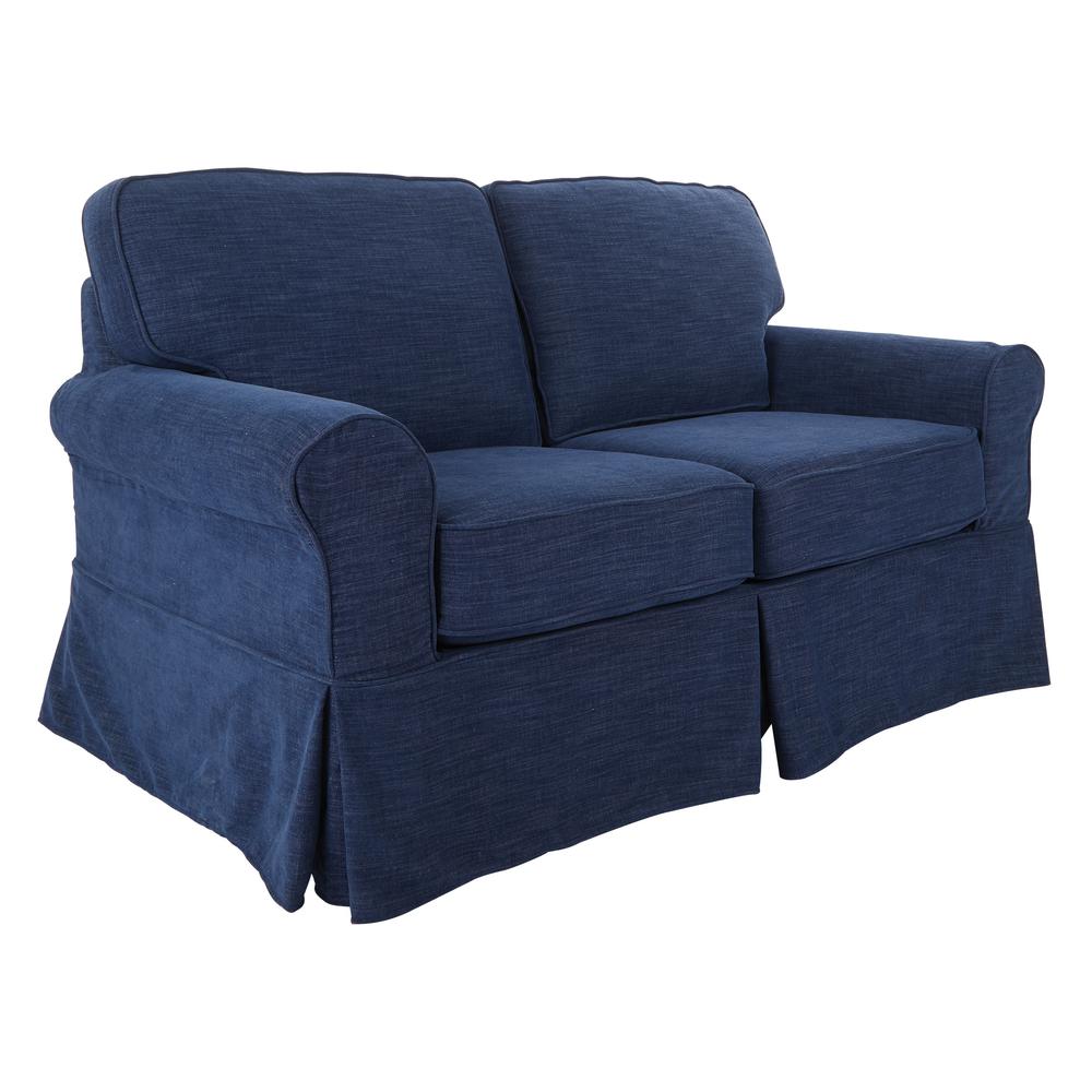 Loveseat with Navy Slip Cover