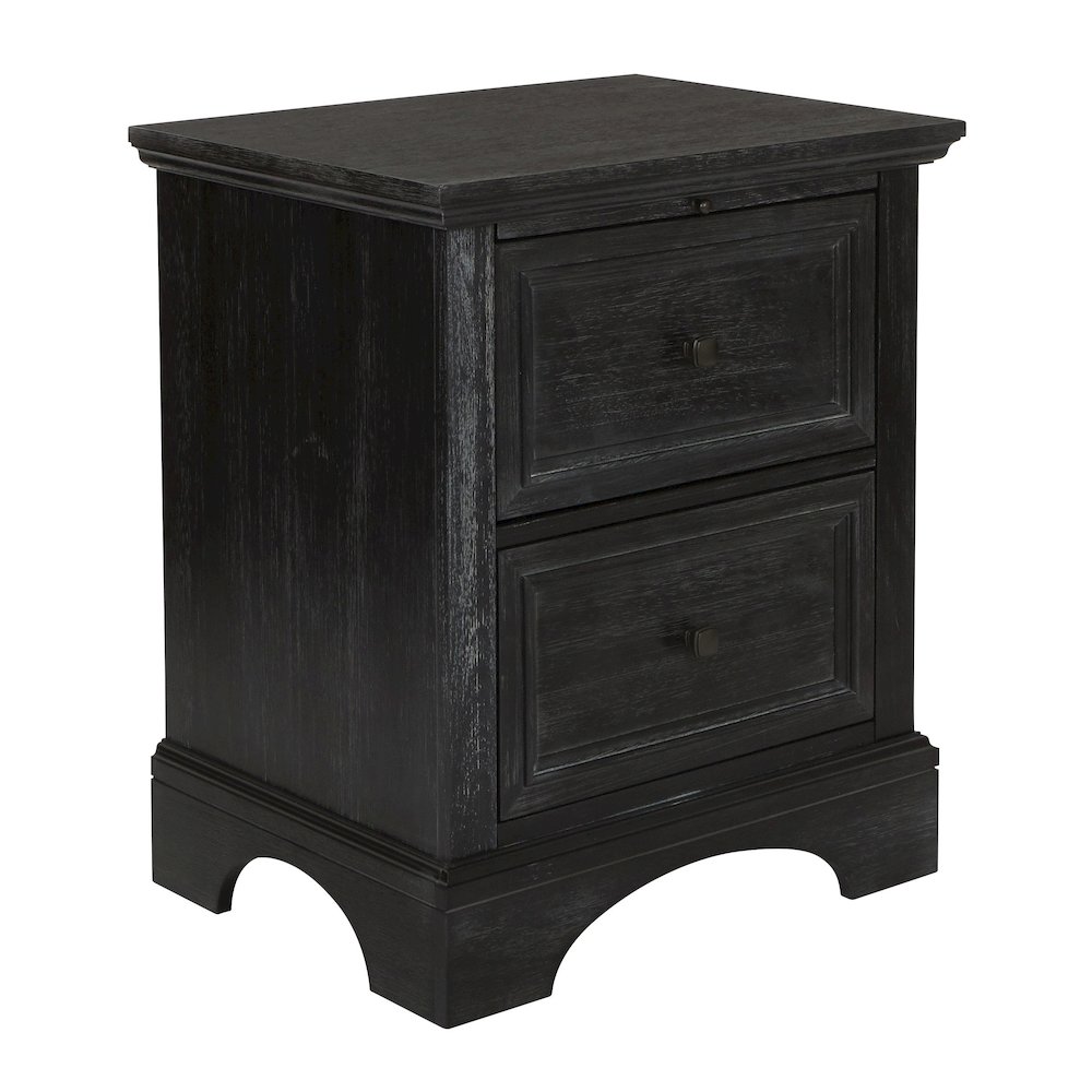Farmhouse Basics 2 Drawer Nightstand with Tray in Rustic Black Finish