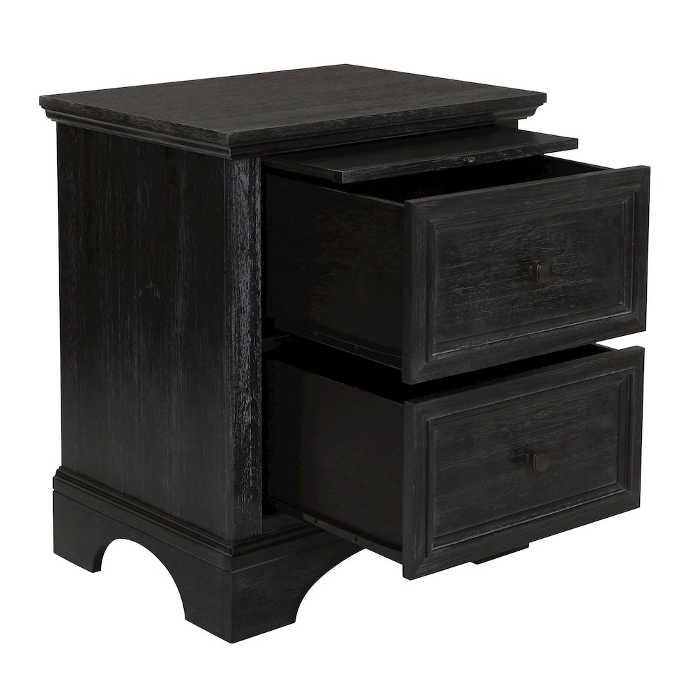 Farmhouse Basics 2 Drawer Nightstand with Tray in Rustic Black Finish