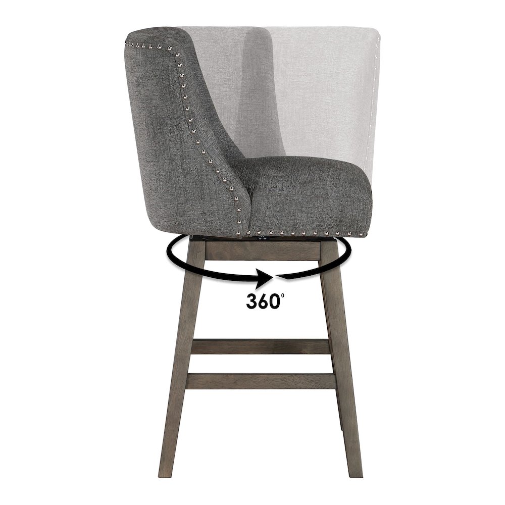 Granville 26″ Swivel Counter Stool with Grey Legs in Charcoal Fabric