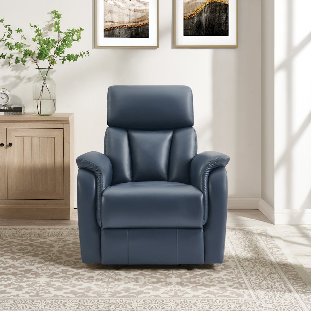 Carillo Pushback Recliner in Navy Faux Leather