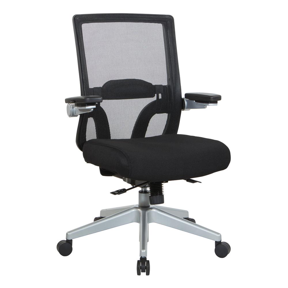 Manager’s Chair with Breathable Mesh Back and Black Fabric Seat with a Silver Base.