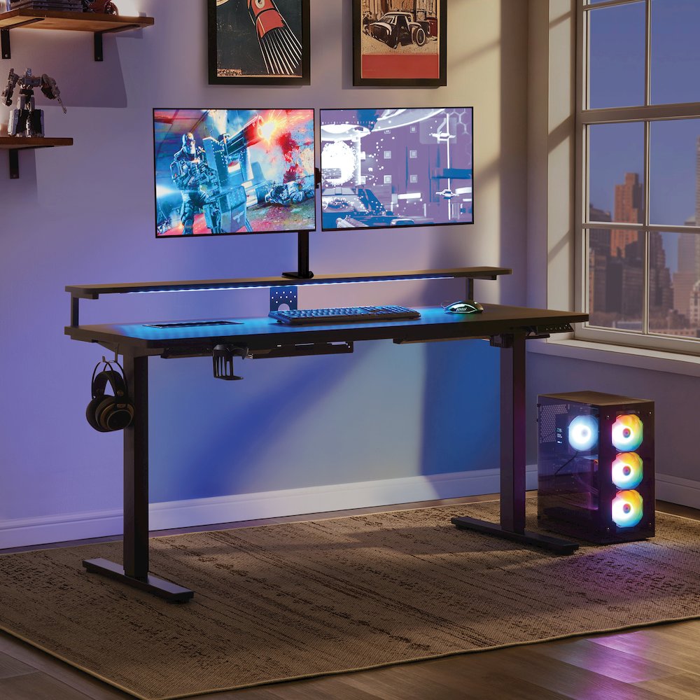 Primo 60″ Electric Height Adjustable Gaming Desk with Hutch