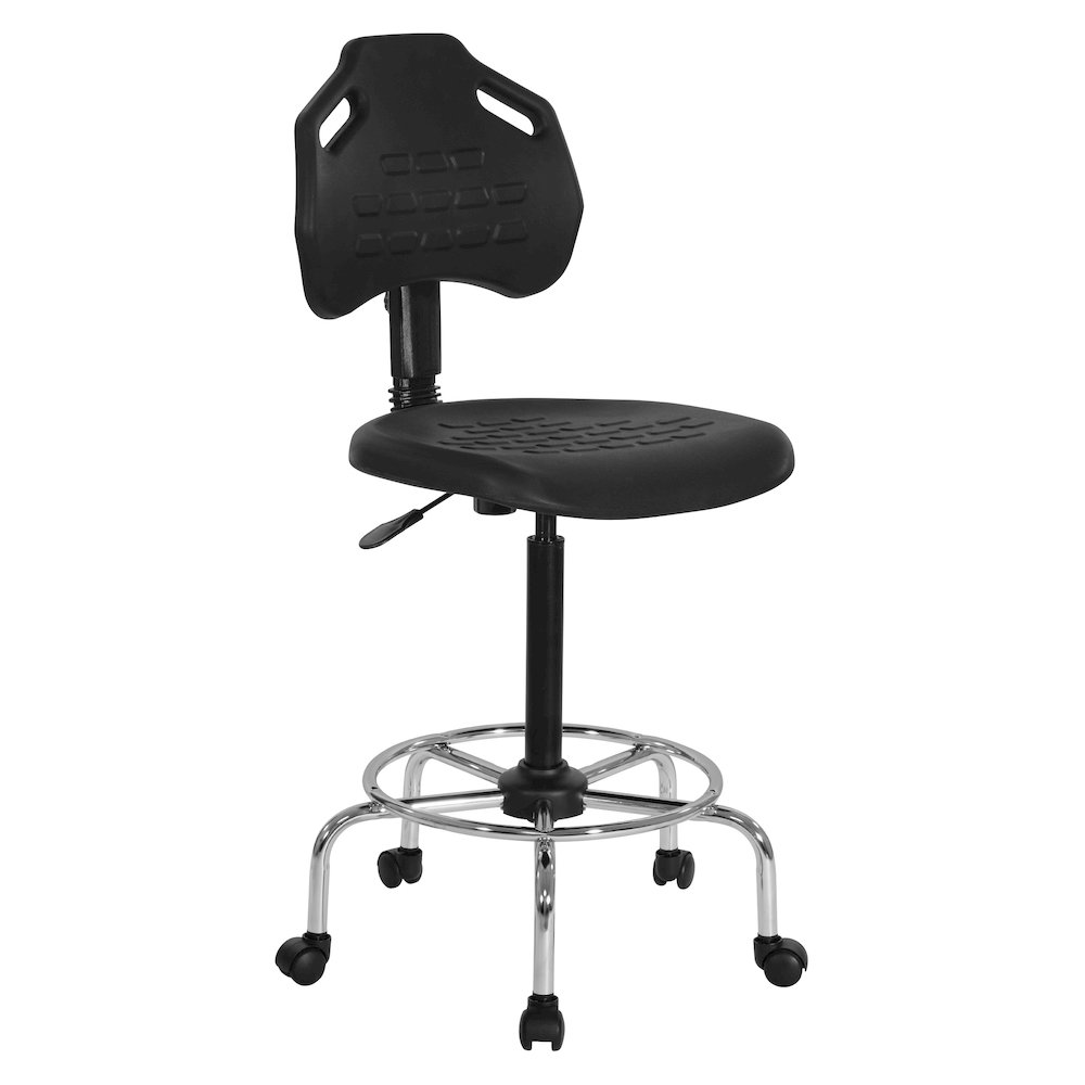 Black Self Skinned Urethane Intermediate Drafting Chair In Chrome Base