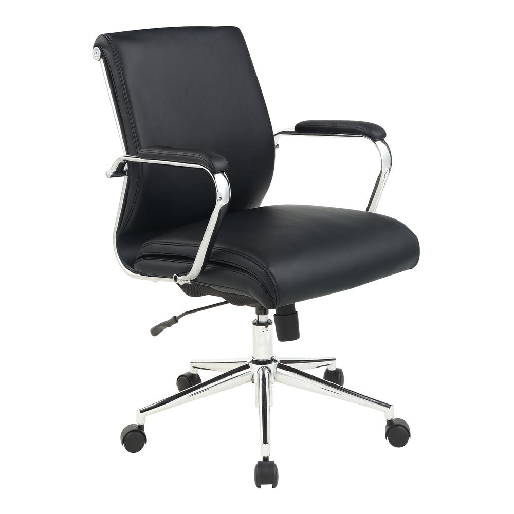 Mid Back Manager’s Chair with Dillon Black Antimicrobial Fabric and Chrome Base