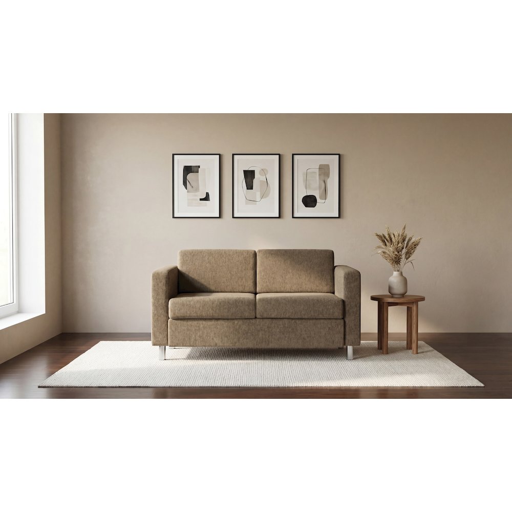 Pacific Loveseat in Taupe Fabric with Chrome Legs