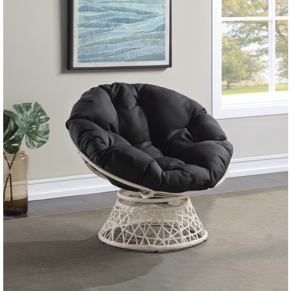 Papasan Chair with Black Round Pillow Cushion and Cream Wicker Weave