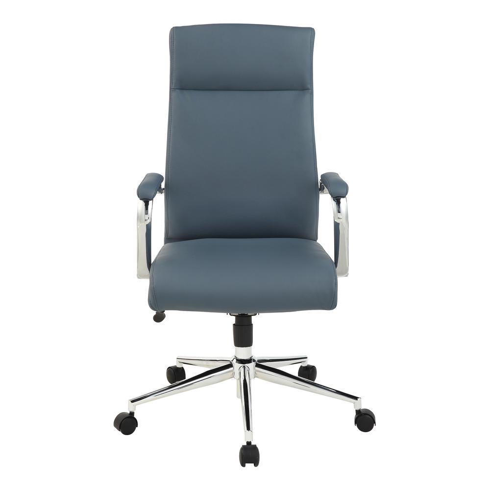 High Back Manager’s Chair with Dillon Blue Antimicrobial Fabric and Chrome Base