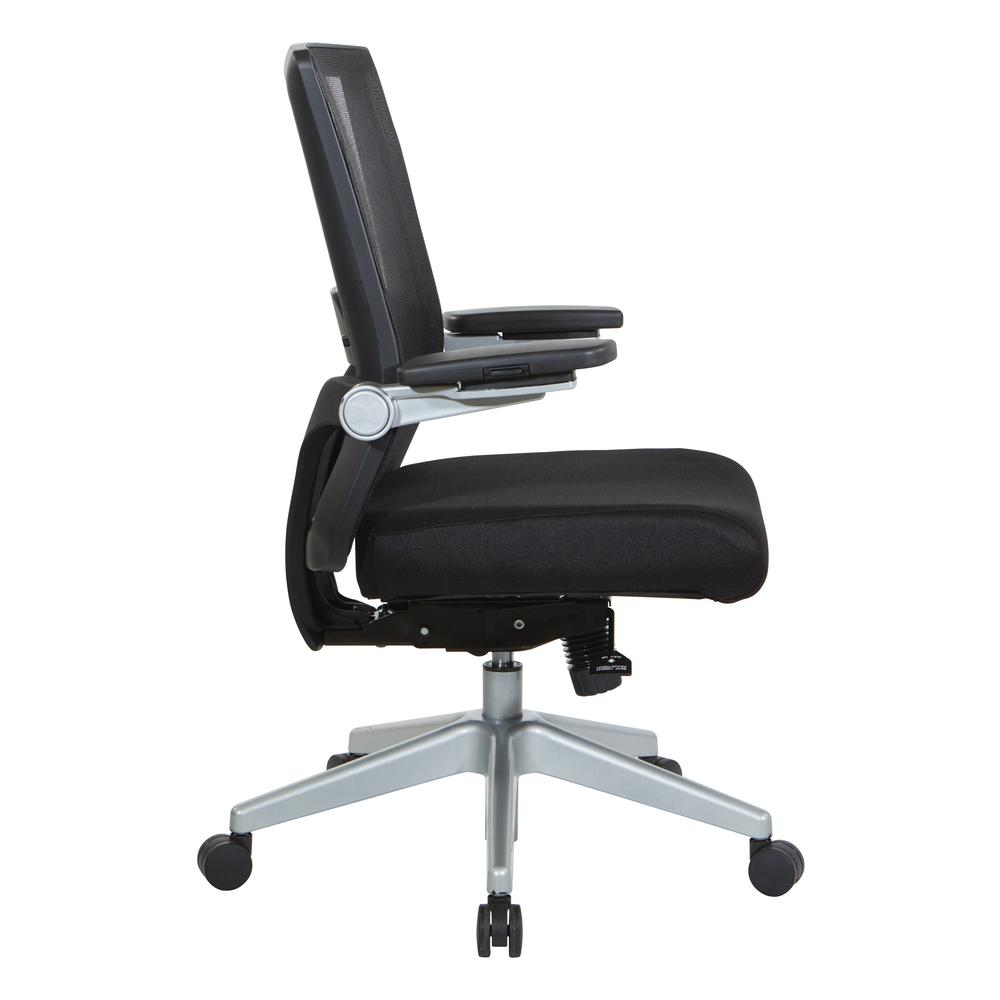Manager’s Chair with Breathable Mesh Back and Black Fabric Seat with a Silver Base.