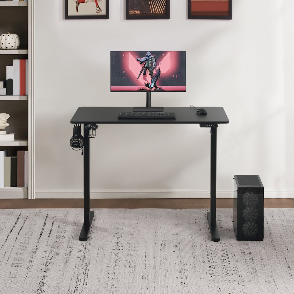 Primo 48″ Electric Height Adjustable Gaming Desk in Black Carbon Fiber Finish