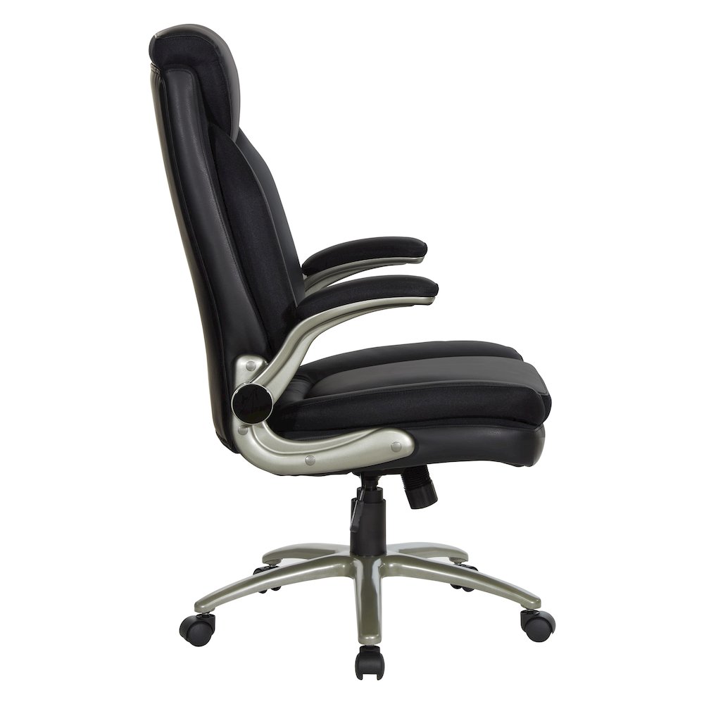 Black Leather Big & Tall Chair with Padded Flip Arms and Titanium Base