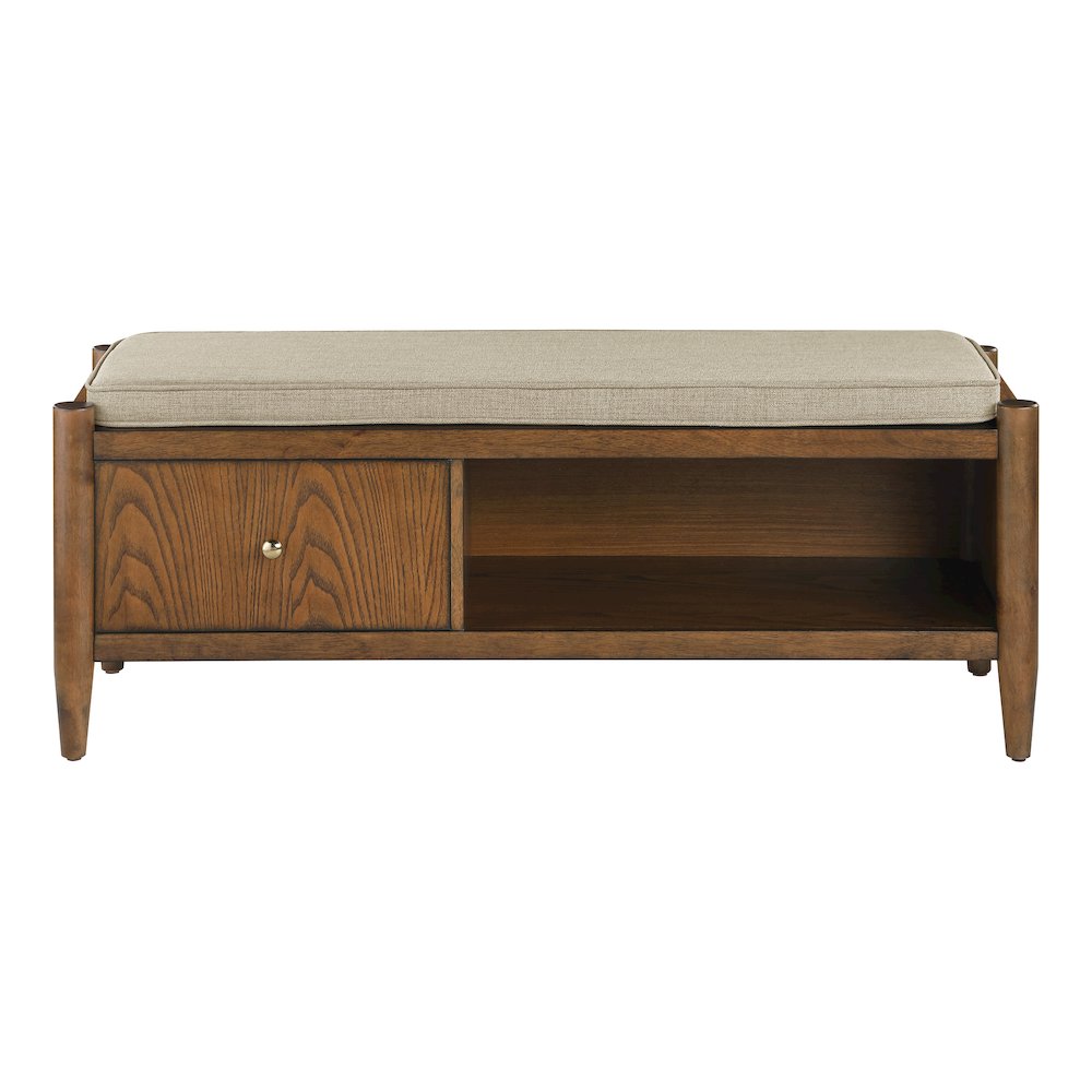 Marilyn Storage Bench with Walnut Wood finished and Brown Fabric Padded seat