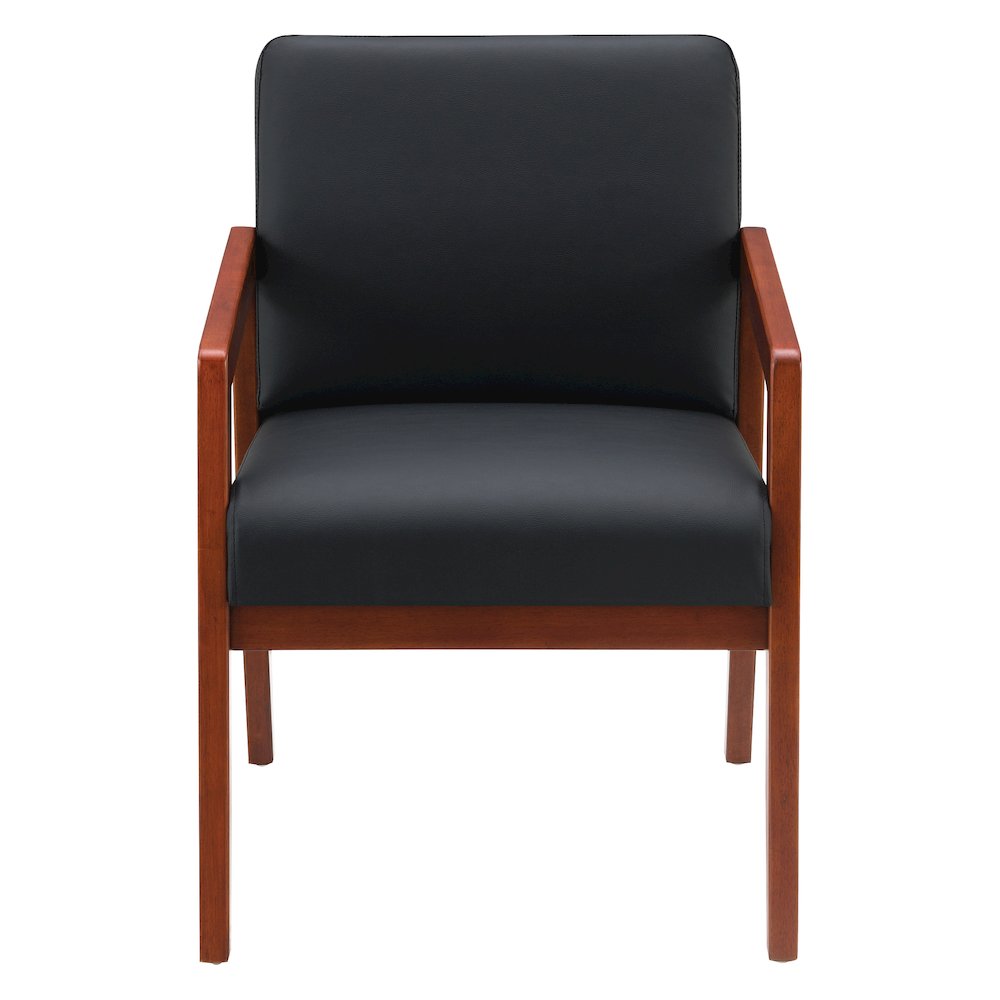 Back Faux Leather with Cherry Finish Visitor’s Chair with Memory Foam Seat