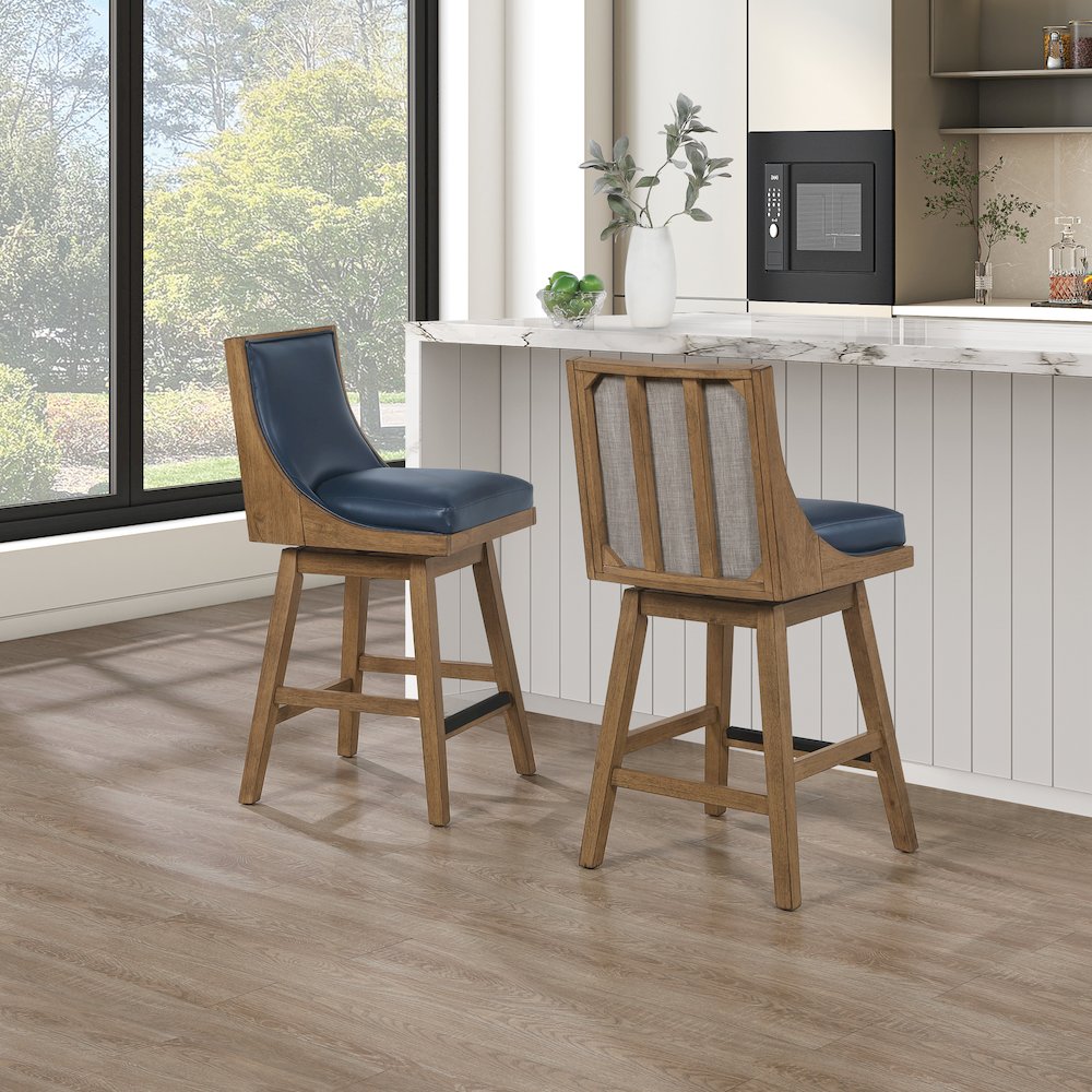 Darnel 26″ Swivel Counter Stool 2-Pack in Navy Faux Leather