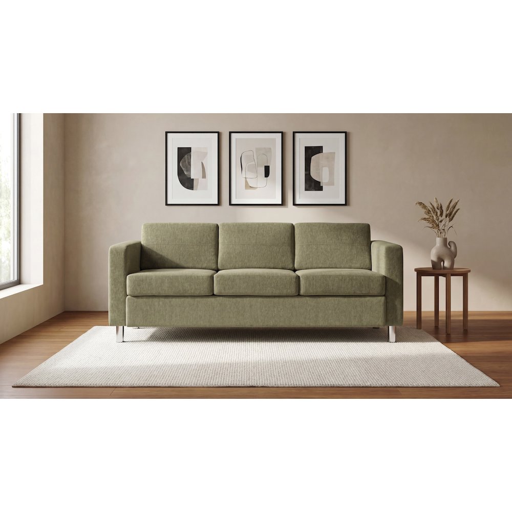 Pacific Sofa in Sea Green Fabric with Chrome Legs