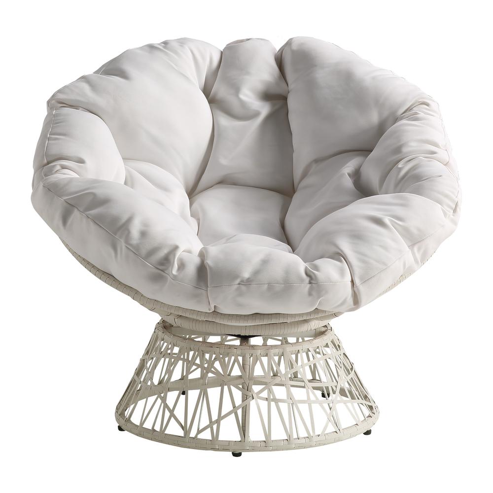 Papasan Chair with White Round Pillow Cushion and White Wicker Weave