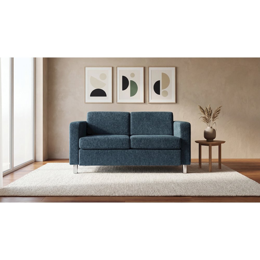 Pacific Loveseat in Navy Fabric with Chrome Legs