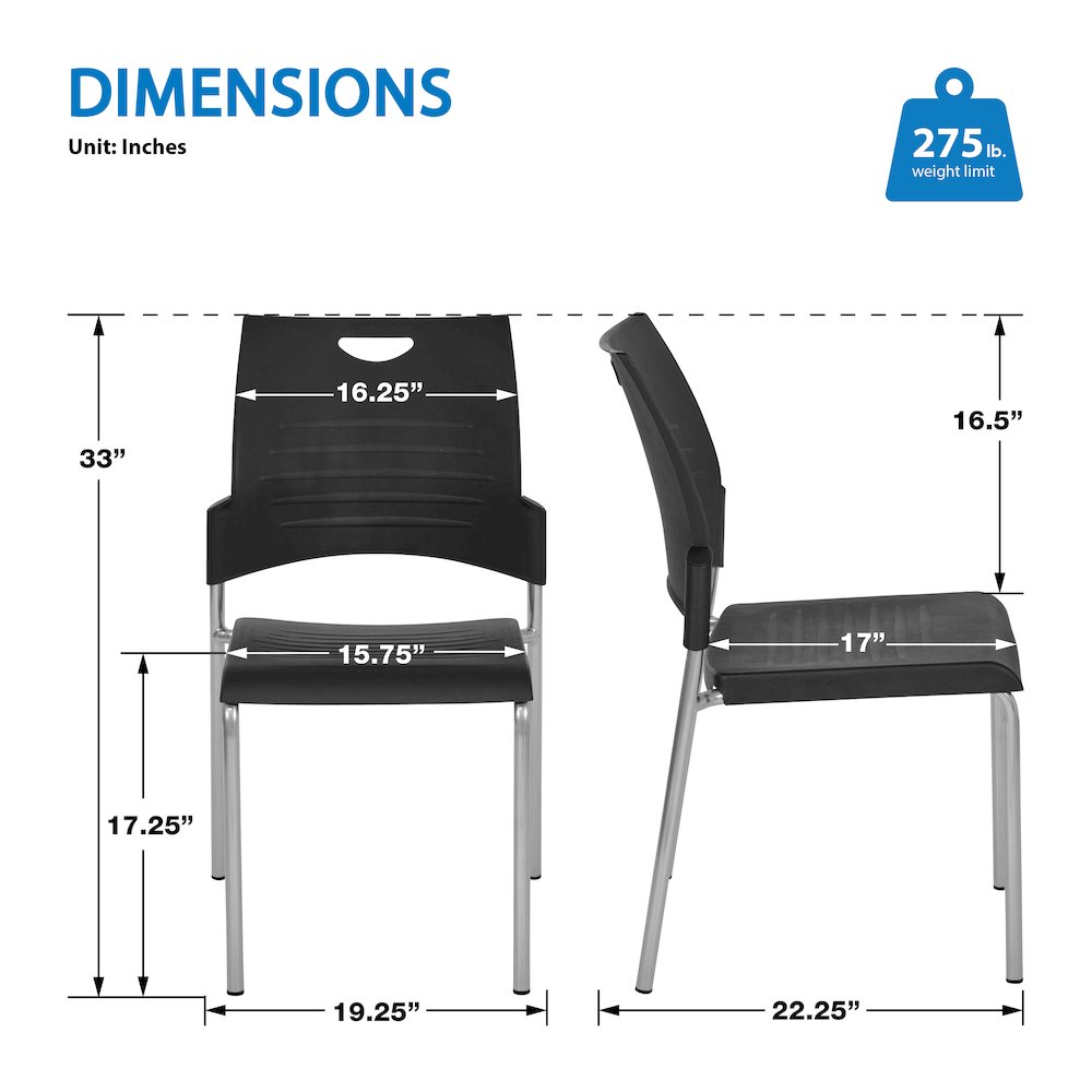 Straight Leg Stacking Chair With Black Plastic Seat & Back
