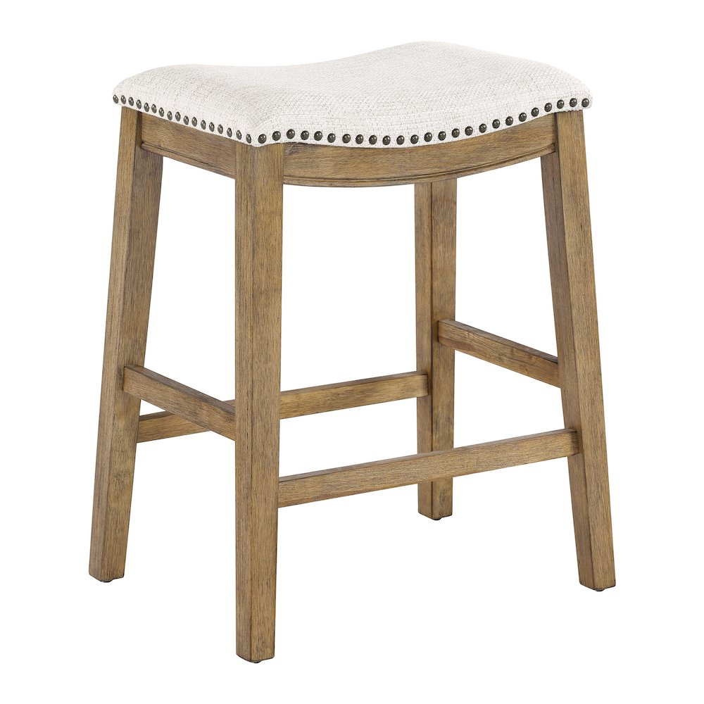 Saddle Stool 24″ in Linen Fabric With Medium Oak Wood Finish 2-Pack