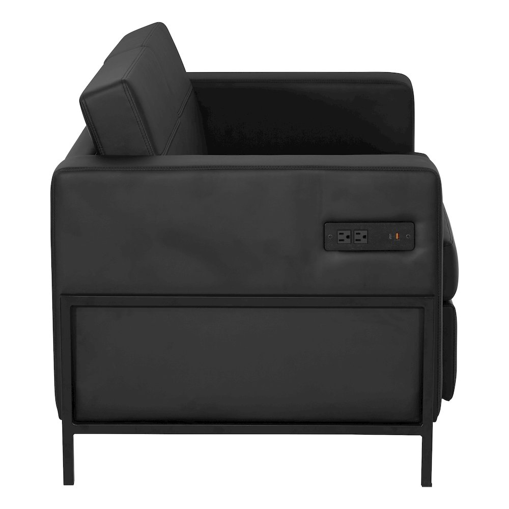 Arctic Loveseat in Black Faux Leather with USB and USB-C Charging Stations