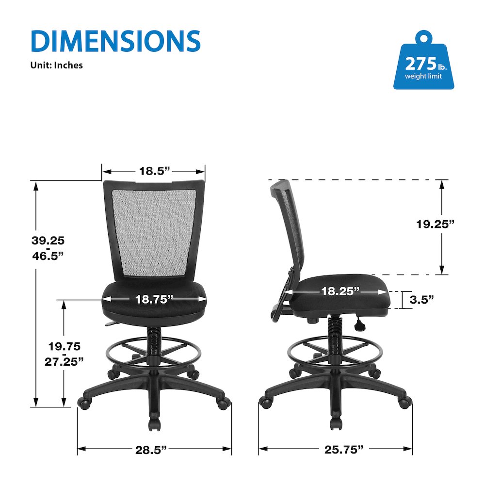 Soft PU Padded Back Frame with Breathable ProGrid Mesh Back Drafting Chair