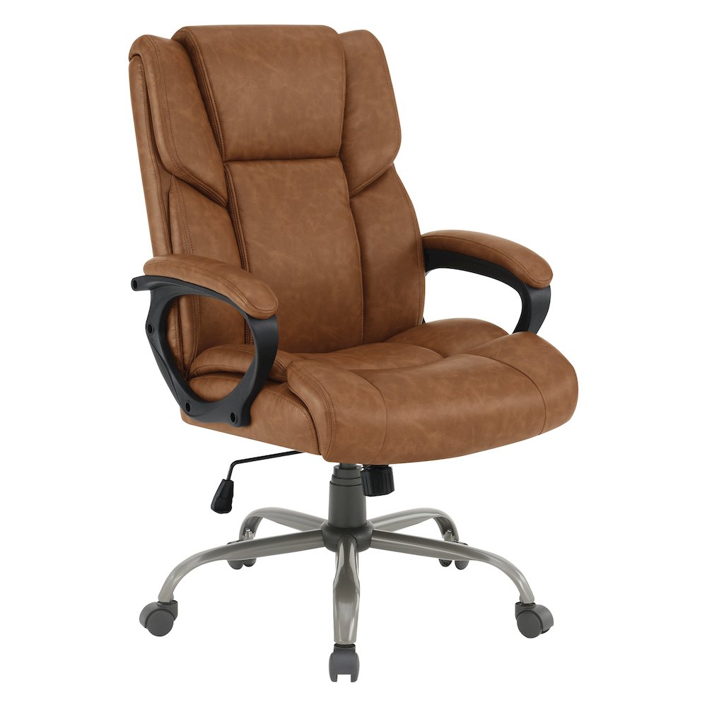 Mid-Back in Saddle Faux Leather Executive Chair with Padded Arms