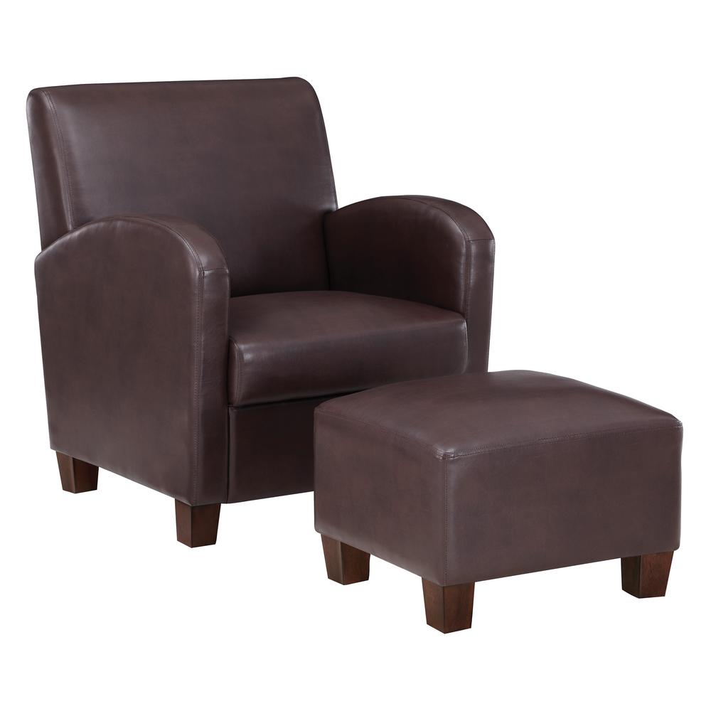Aiden Chair & Ottoman Cocoa Faux Leather with Medium Espresso Legs