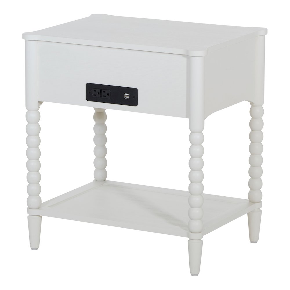 Spindle Single Drawer Night Stand in Sandcastle Antique White Finish